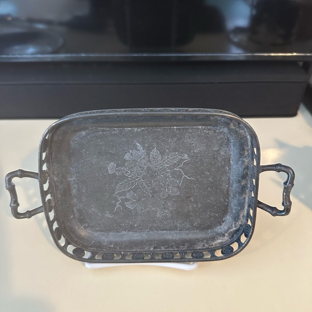 Pairpoint Quadruple Silver Plate Trinket Tabletop Tray Art Deco Nouveau Floral